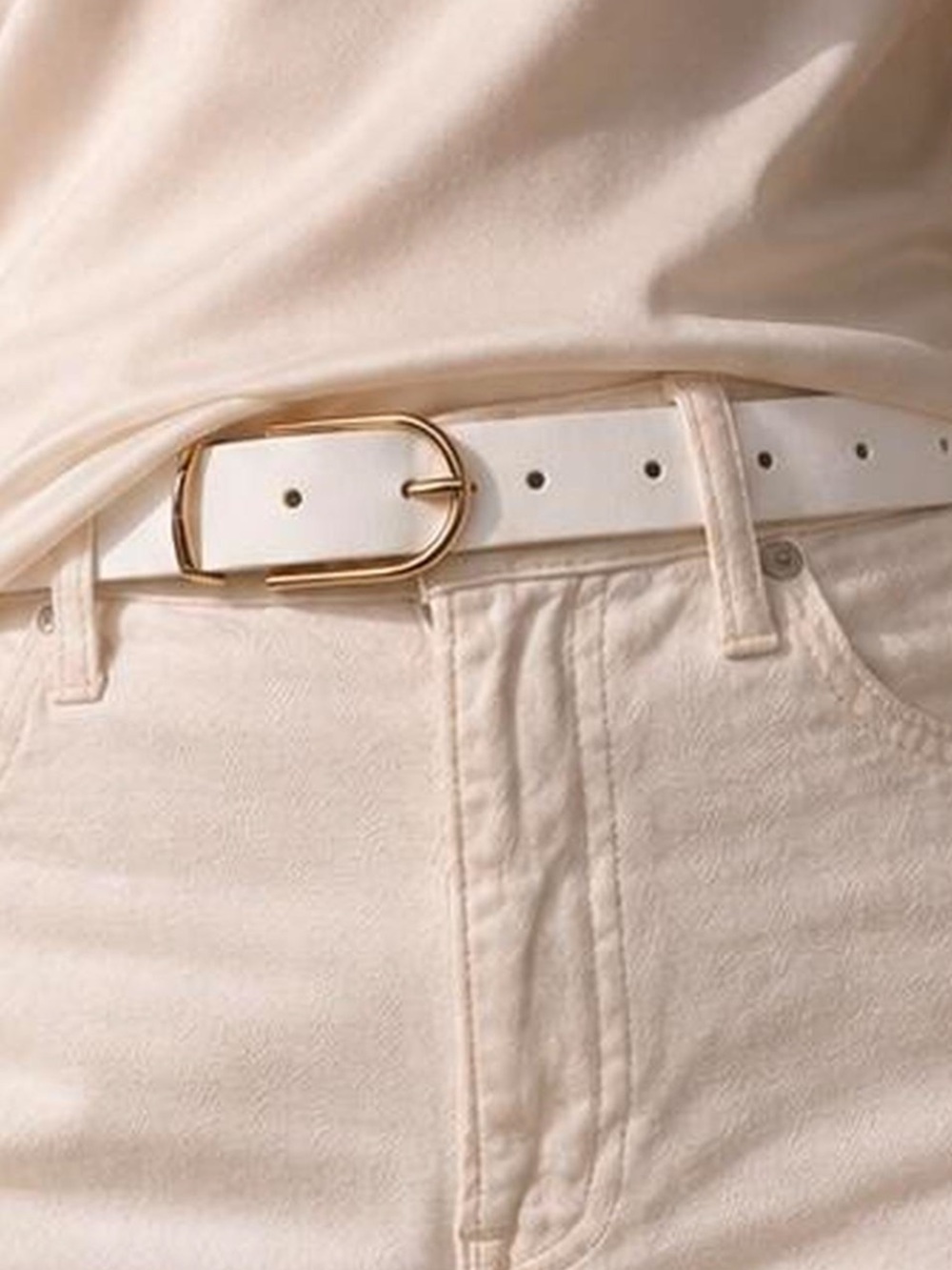 White Faux Leather Belt with Gold Clasp